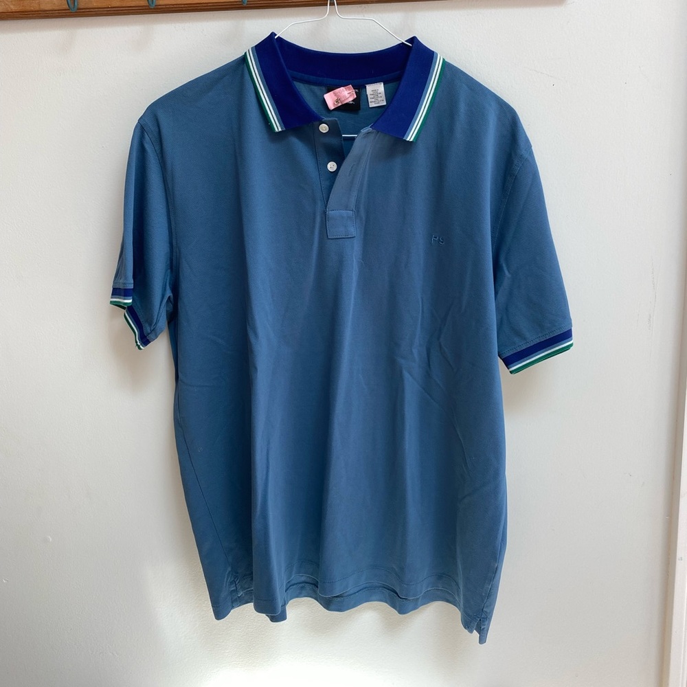 Paul Smith blue pique polo shirt with contrasting collar. Sz‎ XXL